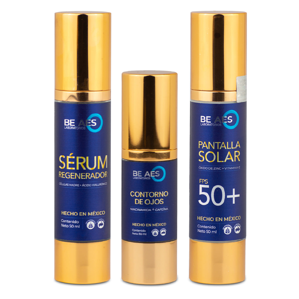Pack BE AES serum facial contorno de ojos y pantalla solar