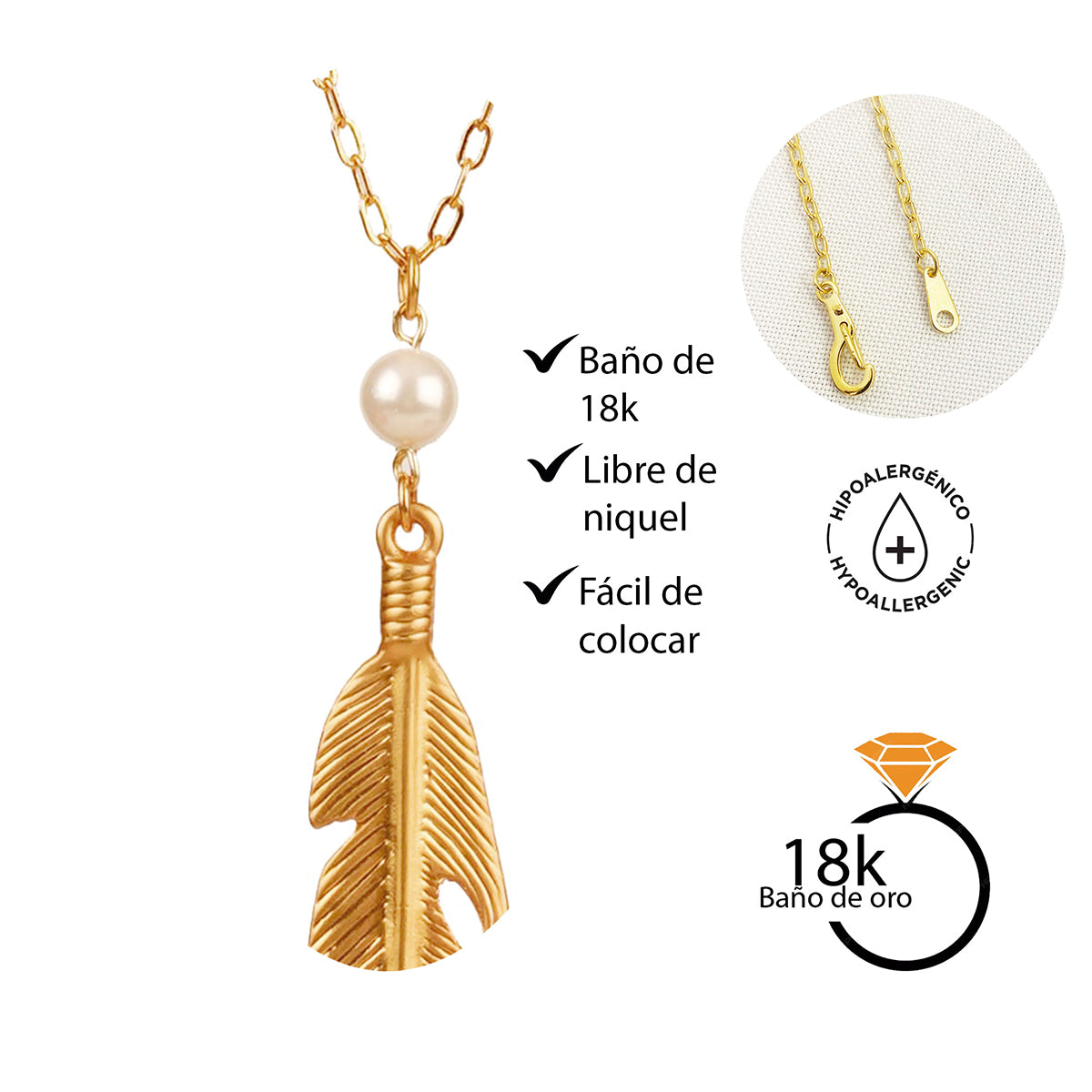 Collar dije pluma perla elegante regalo mujer VANGANIA