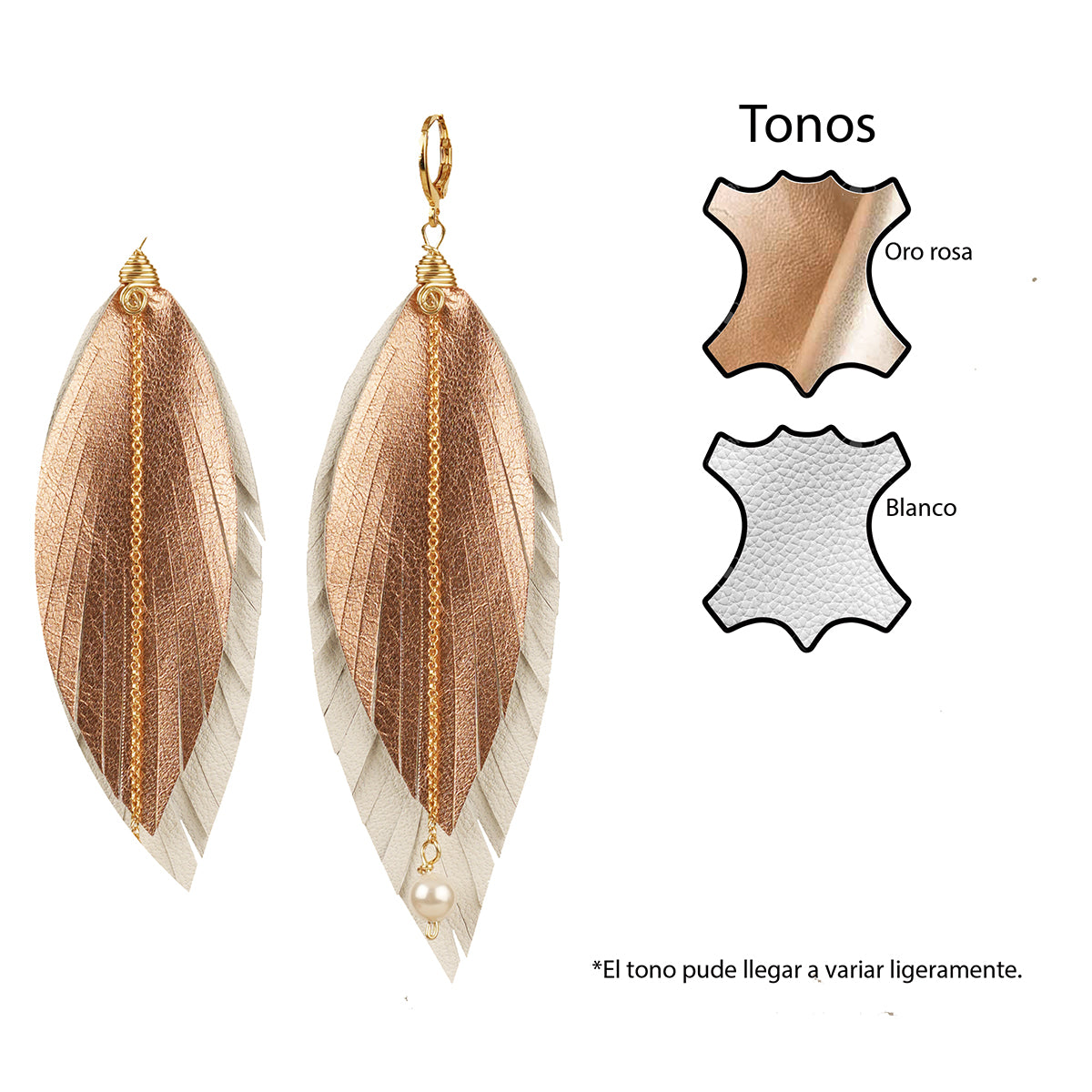 Aretes pluma dorados Vangania Elegant Gold con perla mujer