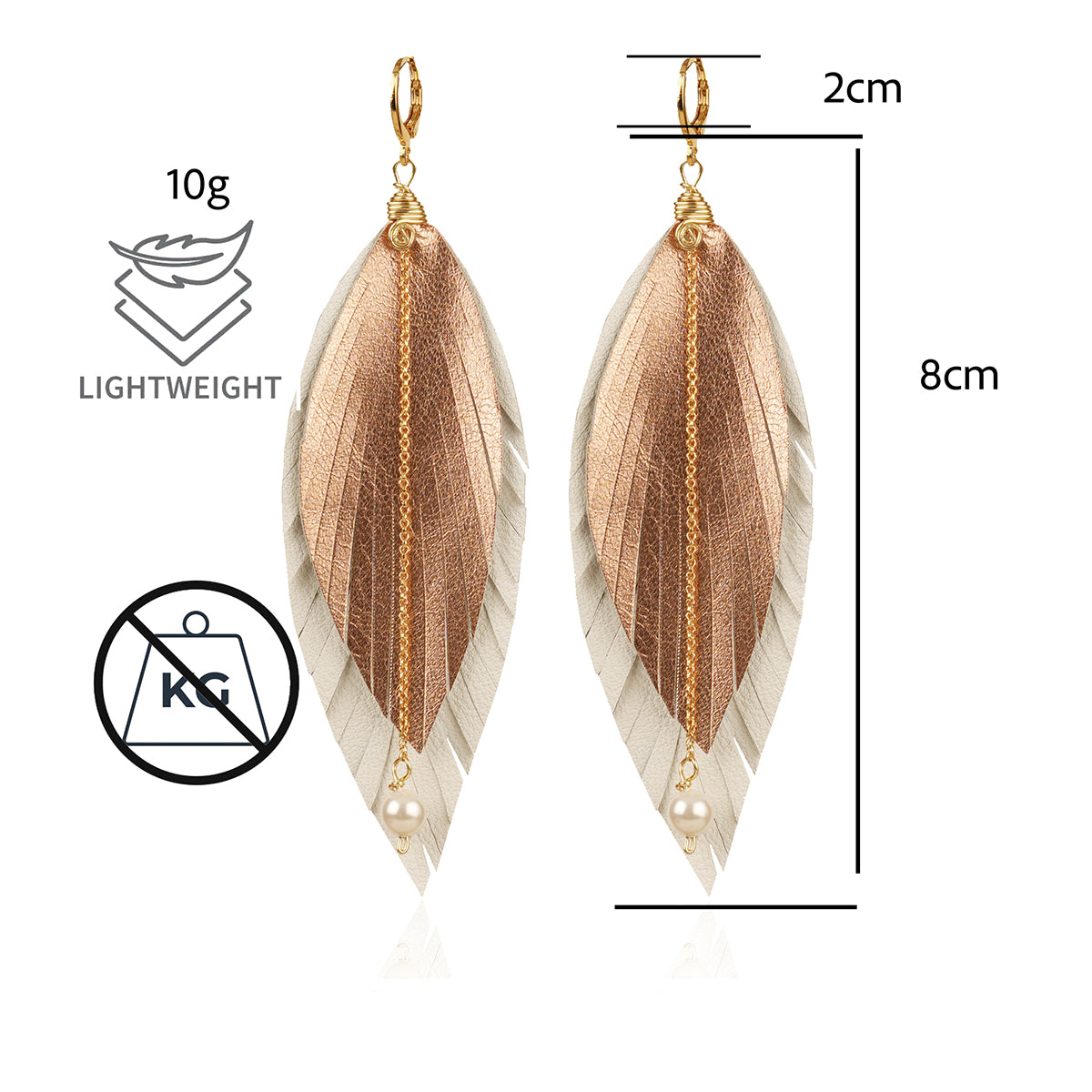 Aretes pluma dorados Vangania Elegant Gold con perla mujer