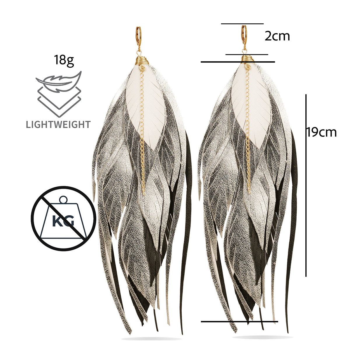 Aretes Multipluma Silver White regalo para mujer vangania-19CM