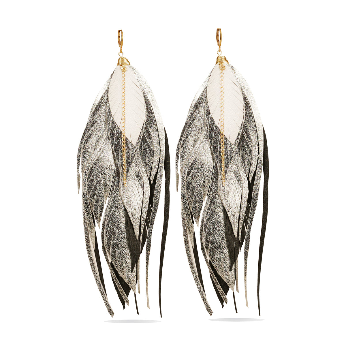 Aretes Multipluma Silver White regalo para mujer vangania-19CM