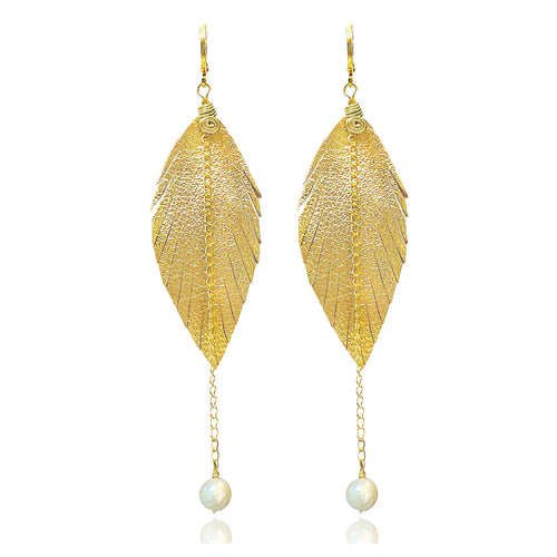 Aretes largos mujer accesorios VANGANIA con perla y cadena-8 CM