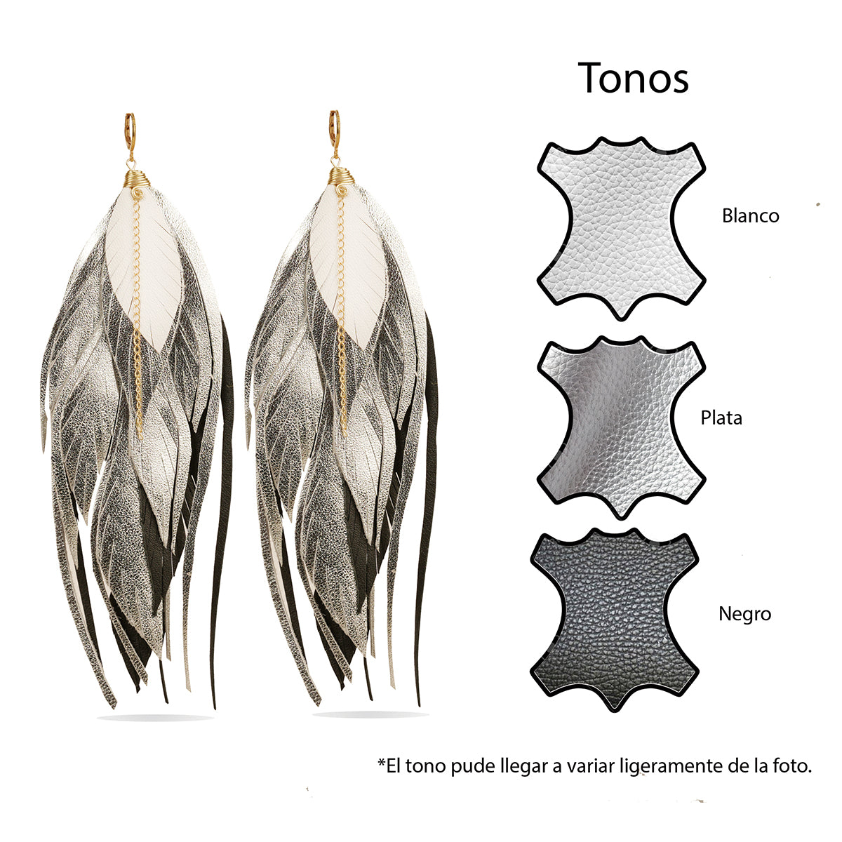 Aretes Multipluma Silver White regalo para mujer vangania-15CM