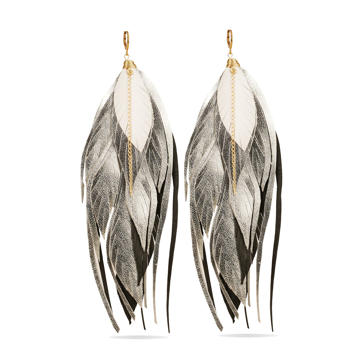 Aretes Multipluma Silver White regalo para mujer vangania-15CM