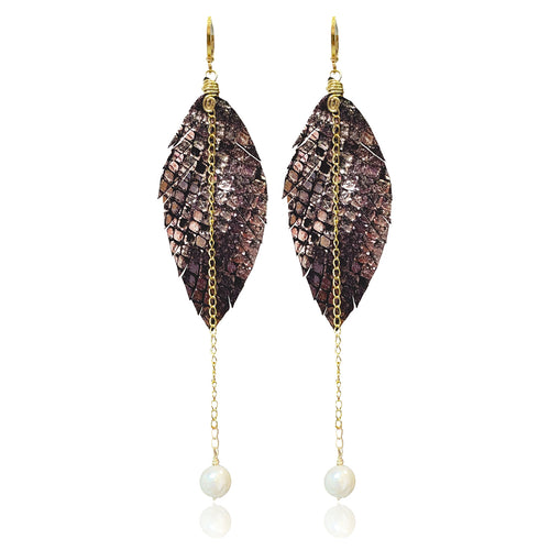 Aretes largos mujer accesorios VANGANIA con perla y cadena-8 CM