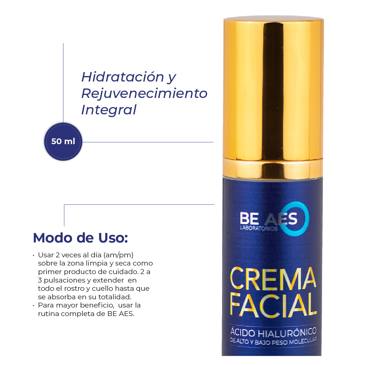 Crema facial BE AES colágeno y ácido hialurónico piel firme