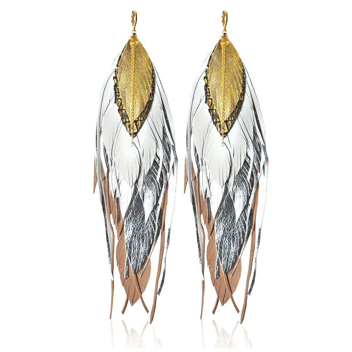 Aretes Garza Blanca multipluma 21cm para mujer VANGANIA