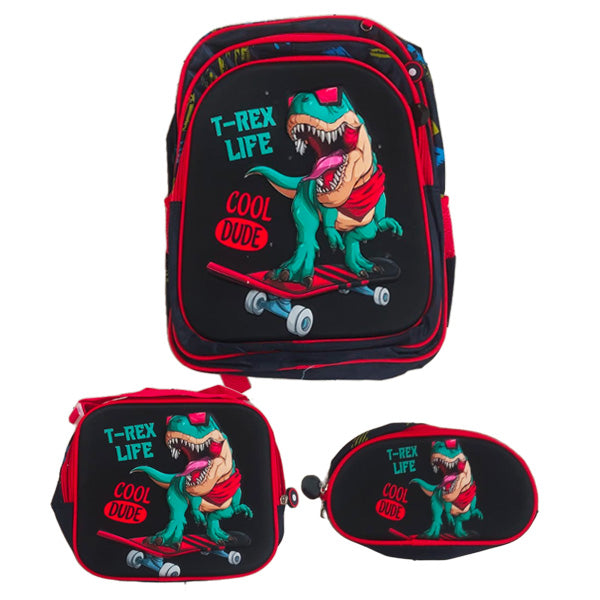 Mochila Escolar 3 pz mochila led 16 pulgadas lonchera y lapicera T-Rex