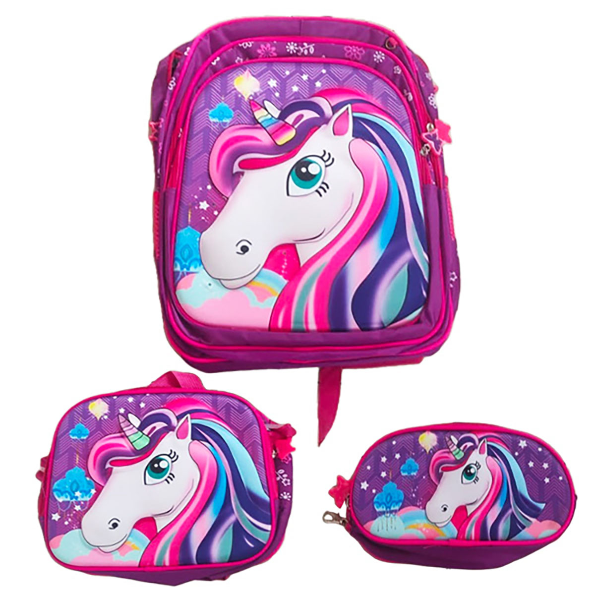 Mochila Escolar 3 pz mochila led 16 pulgadas lonchera y lapicera Unicornio