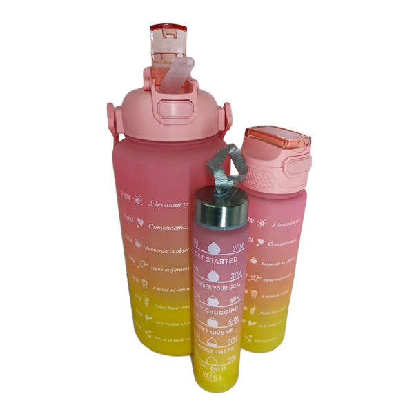 Botellas motivacionales deportivas 3 en 1 tricolor de 2 litros